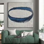 Blue Oval on Textured White Abstract Painting with Tactile Simplicity WINK024