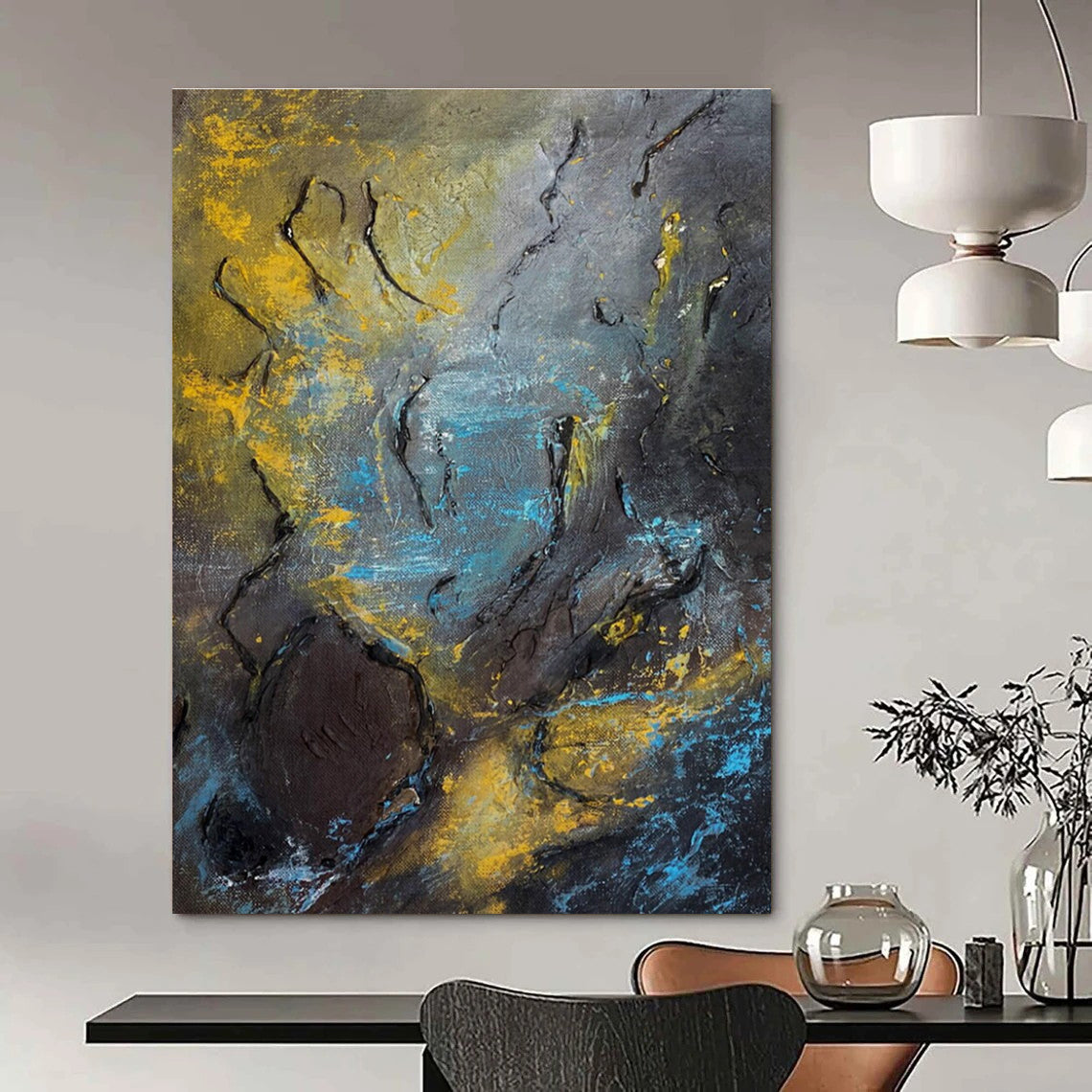 Textured Dark Abstract Painting for Industrial - Chic Lofts HENG471