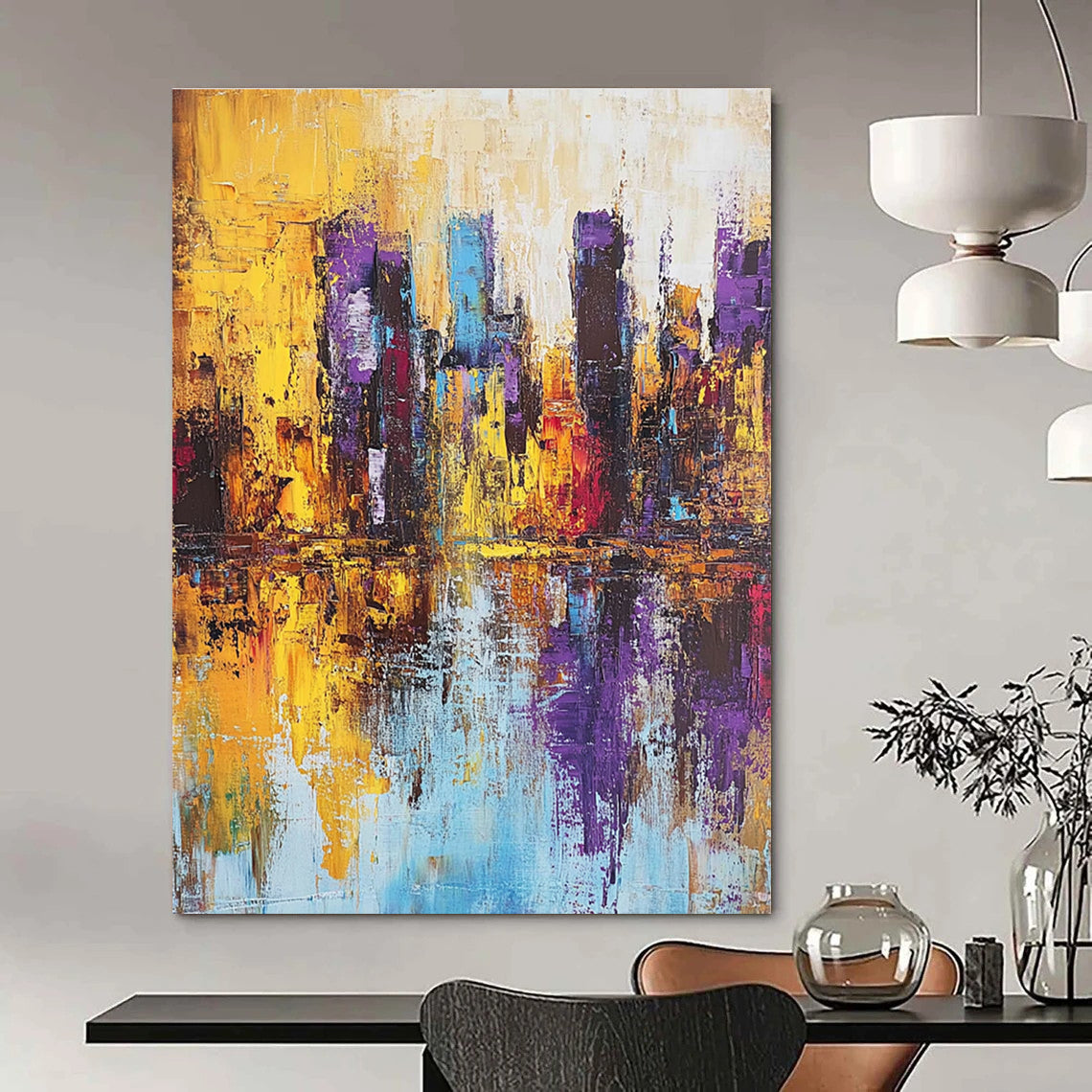 Vivid City Reflection - Colorful Urban Abstract Painting GAB0574