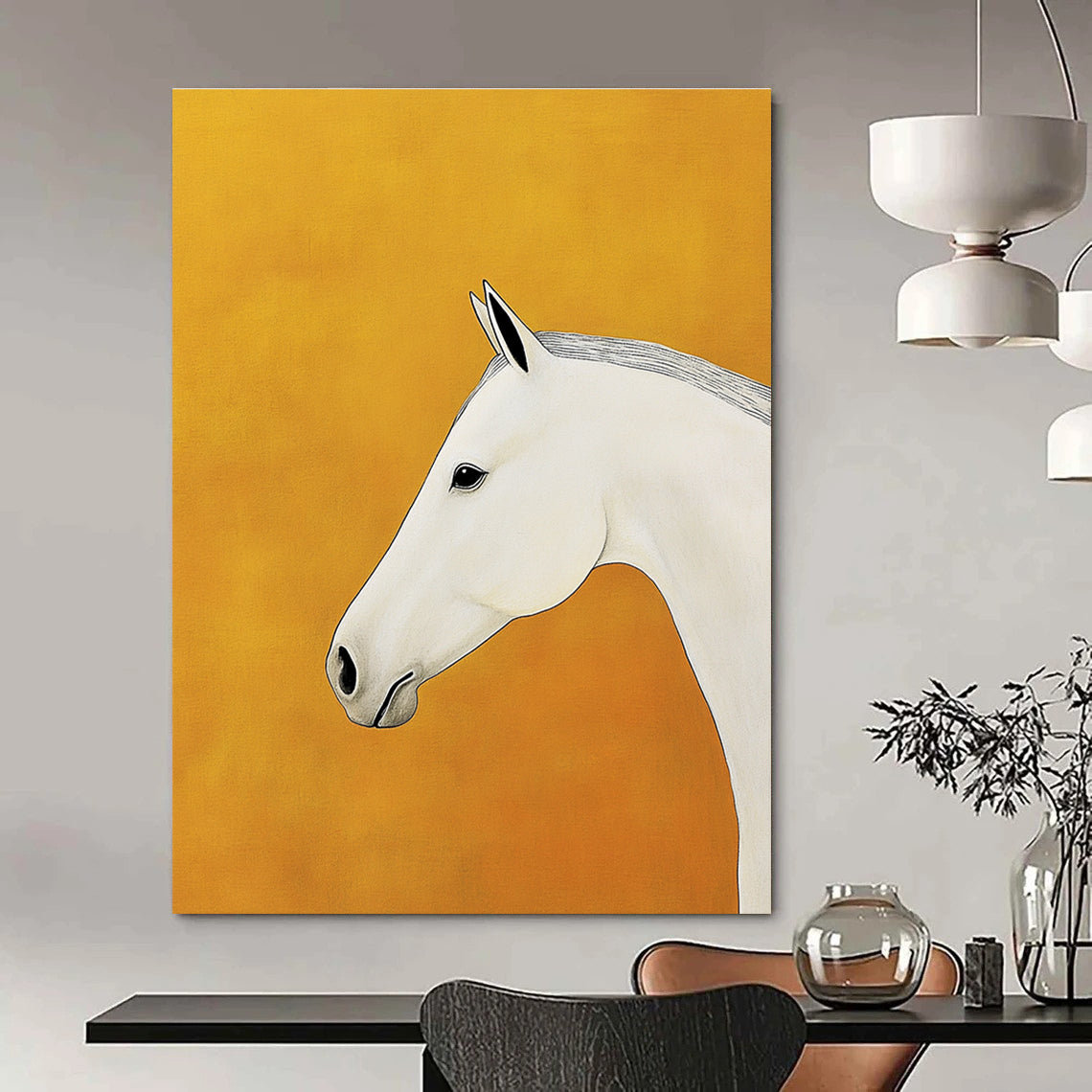 White Horse Portrait Stylized Equine Abstract Painting GAB0229