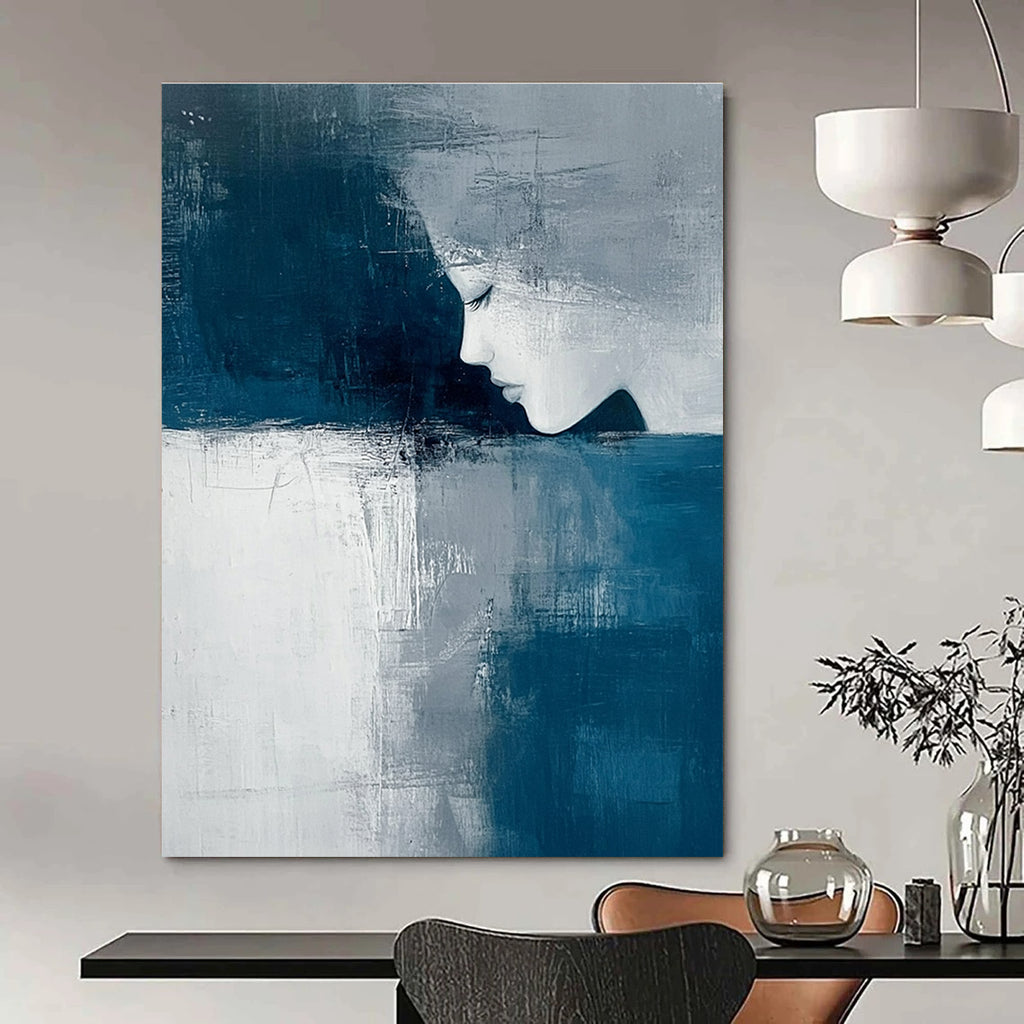 Blue and Gray Abstract Portrait - Introspective Figurative Abstract Art GAB0464