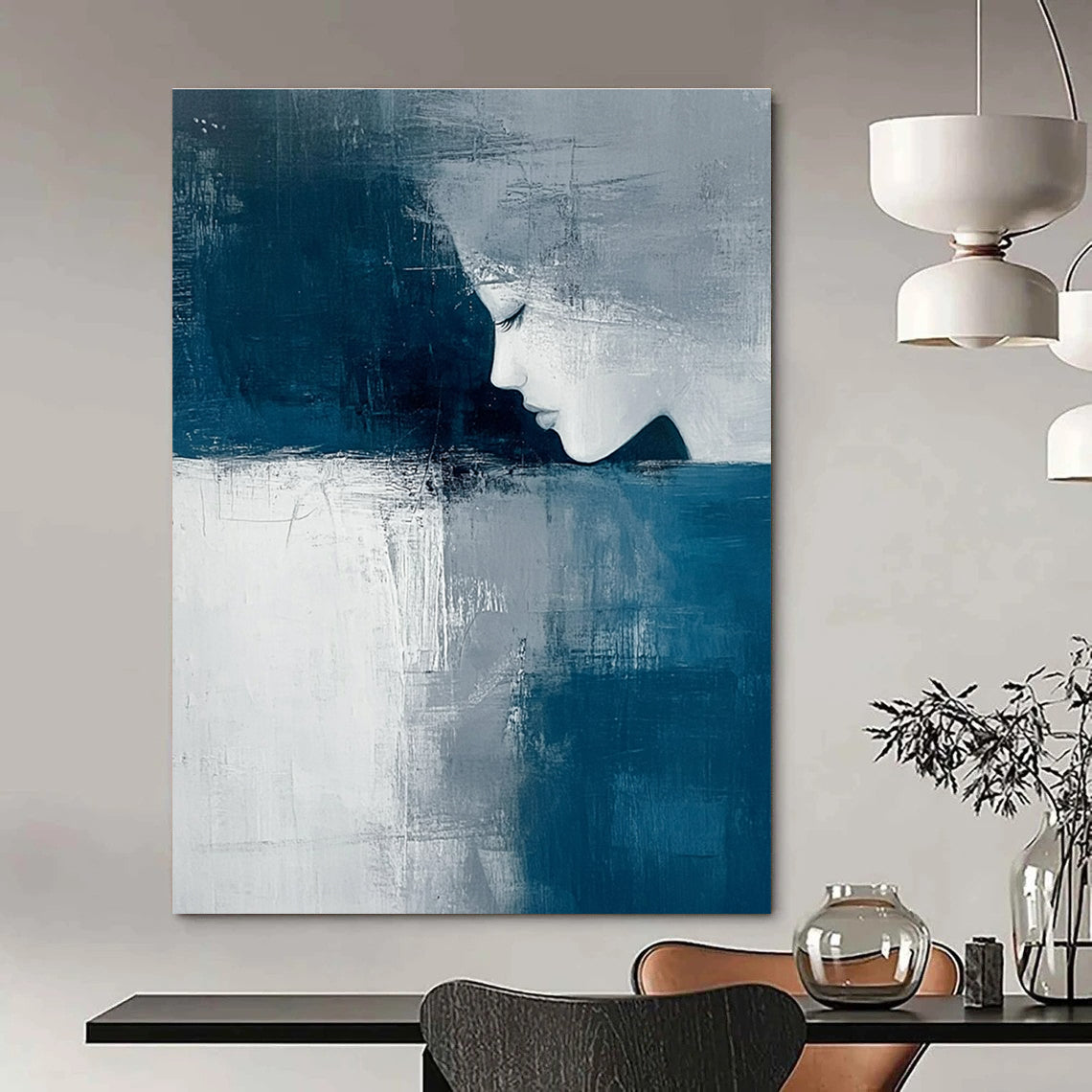 Blue and Gray Abstract Portrait - Introspective Figurative Abstract Art GAB0464