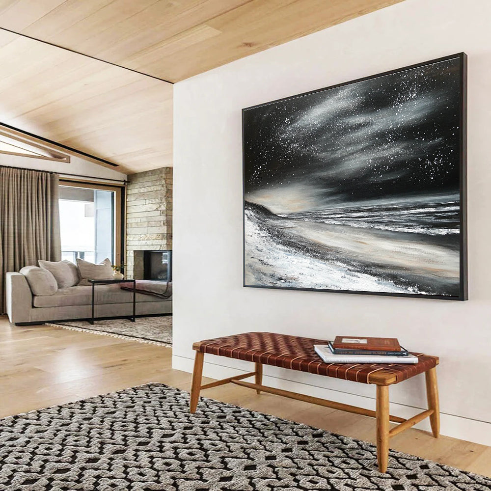 Starry Night Seascape Abstract Painting with Mystical Coastal Ambiance ABS453