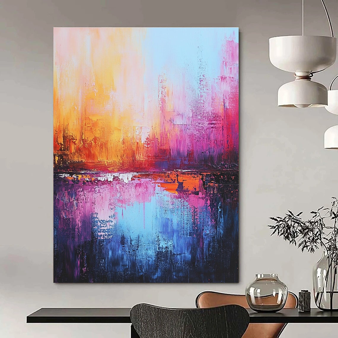 Colorful Cityscape Sunset Abstract Painting for Vibrant Rooftop Bars GAB0805