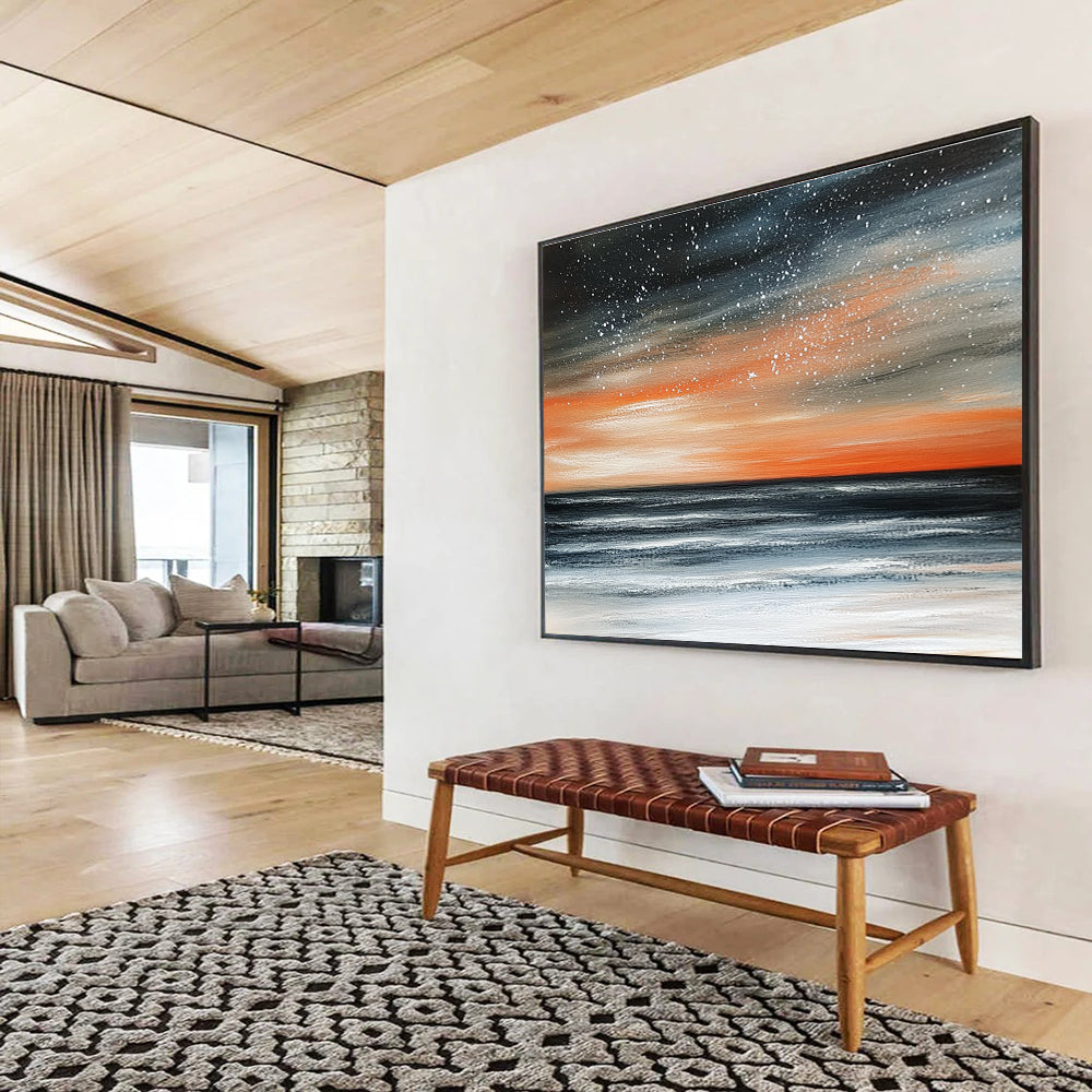 Starry Sea Sunset Abstract Painting with Contrasting Colors ABS289