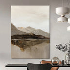 Minimalist Mountain and Lake Landscape Abstract Painting for Nature - Lover Bedrooms HENG358