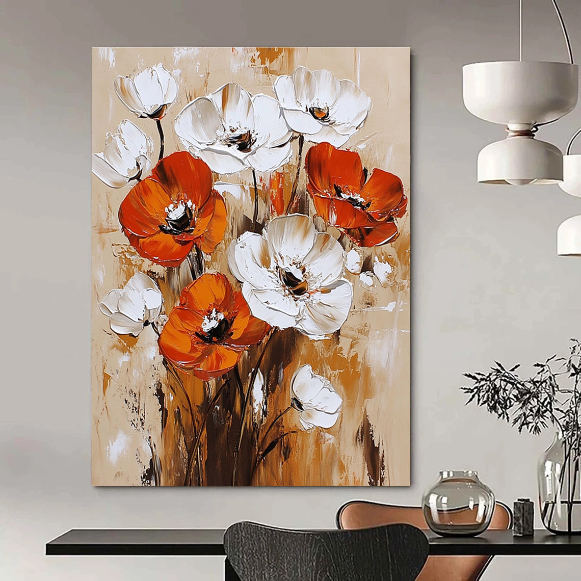 Bold Poppy Blossoms Expressive Floral Abstract Painting GAB0279