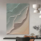 Textured Green and Beige Leaf - Like Abstract Painting for Contemporary Home Offices HENG519