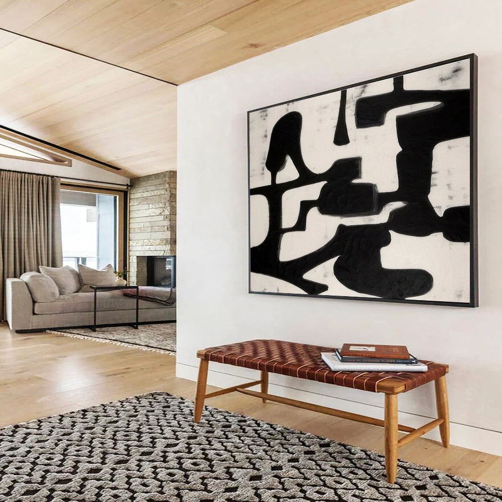 Bold Black - White Abstract Painting for Dramatic Spaces YHT062