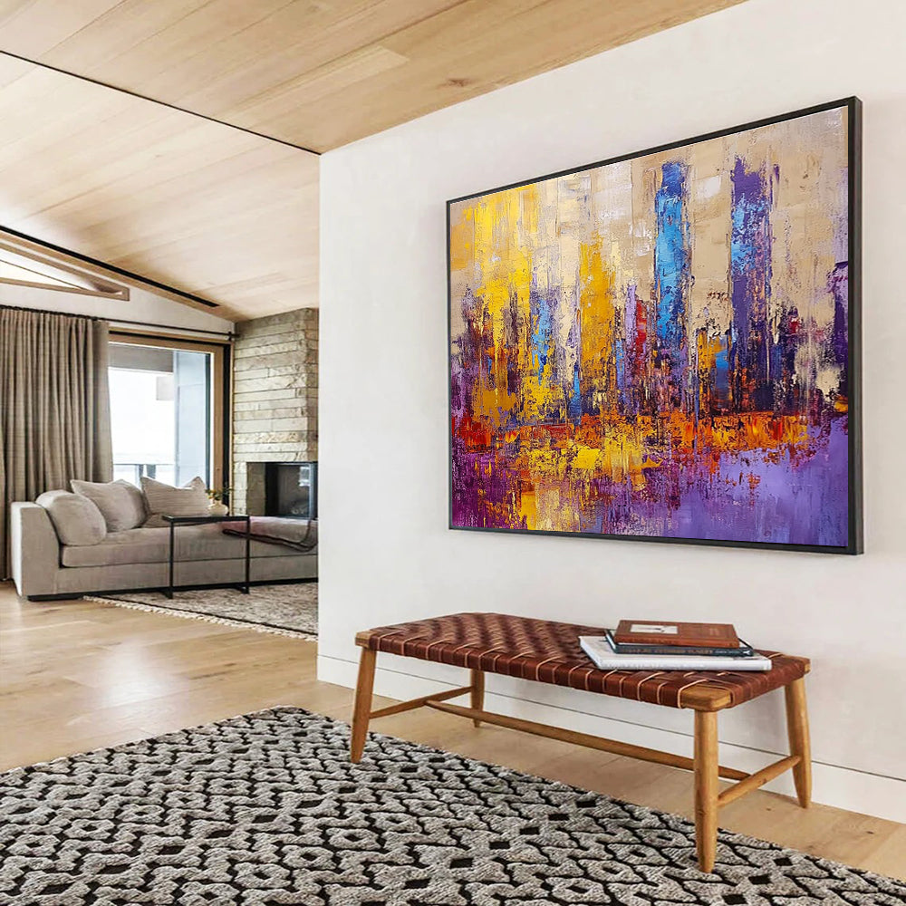 Colorful Cityscape Abstract Painting with Dynamic, Urban Energy ABS514