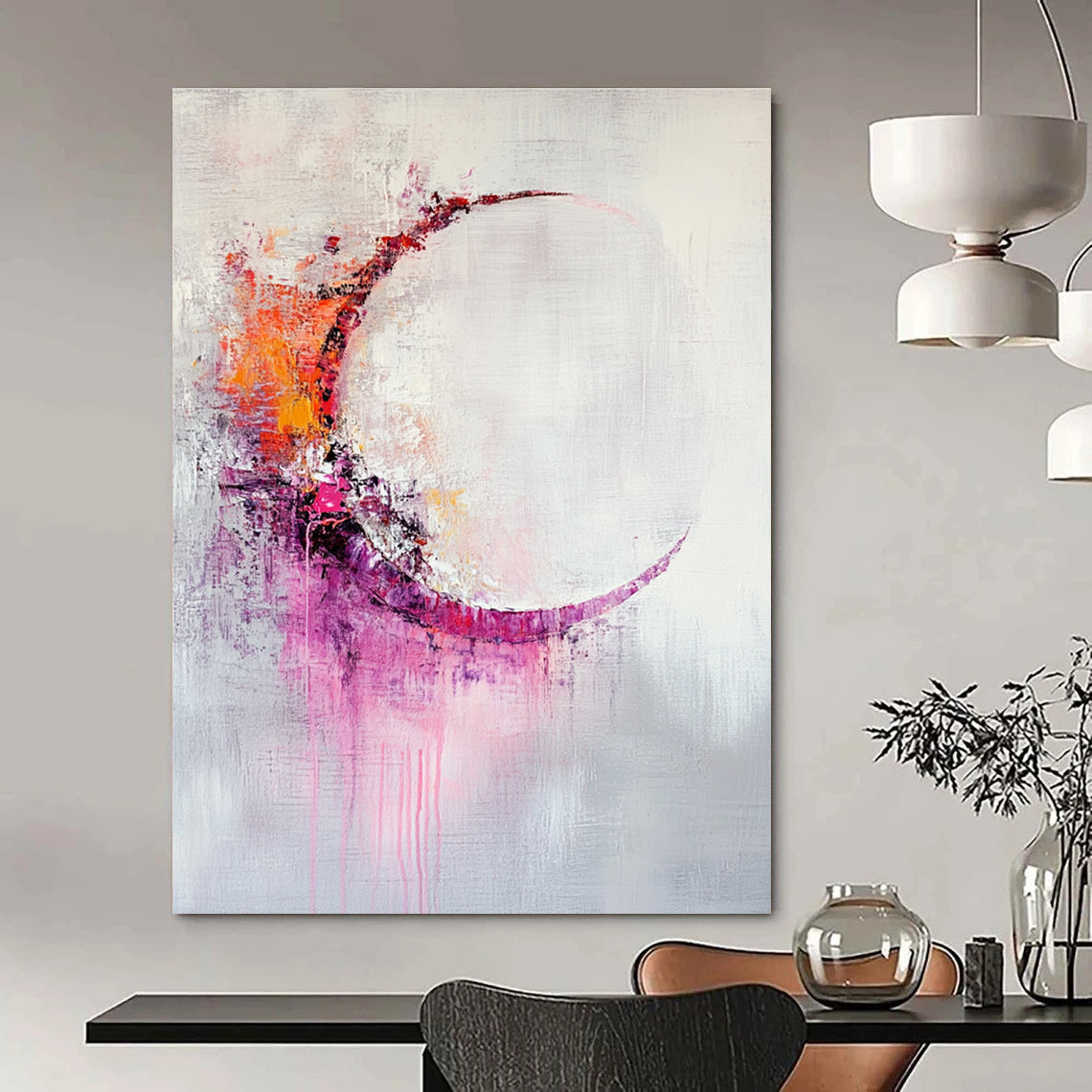 Colorful Crescent Abstract Painting for Bohemian - Style Art Studios GAB0934