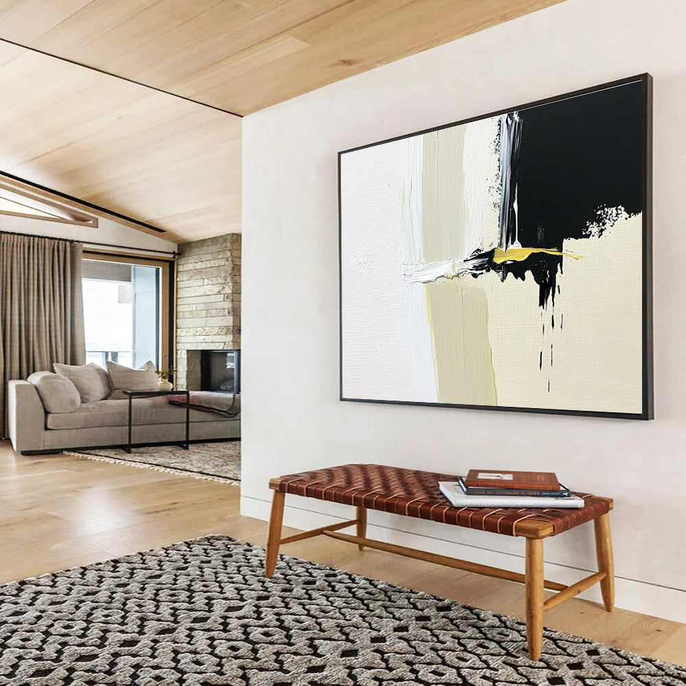 Black, White, and Yellow Abstract with Bold Brushstrokes Abstract Painting ABS365