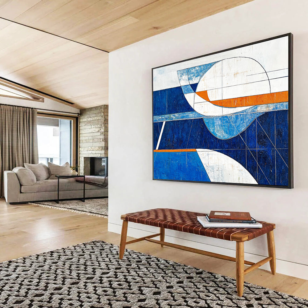 Geometric Blue - Orange Abstract Painting ABS190