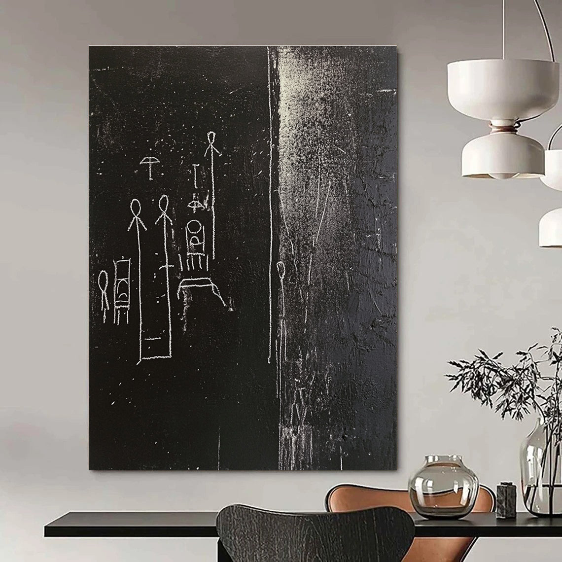 Mysterious Black and White Symbolic Figures Abstract Painting GAB0037