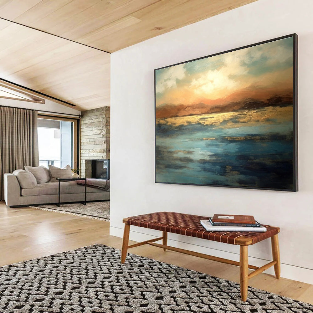 Sunset Over Calm Waters Abstract Painting for Relaxing Retreats YHT054