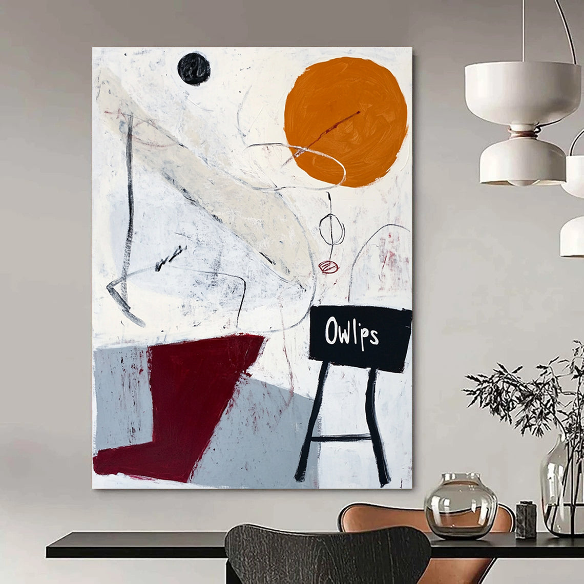 Whimsical Abstract “Ow lips” Painting for Eclectic Café Interiors GAB1245