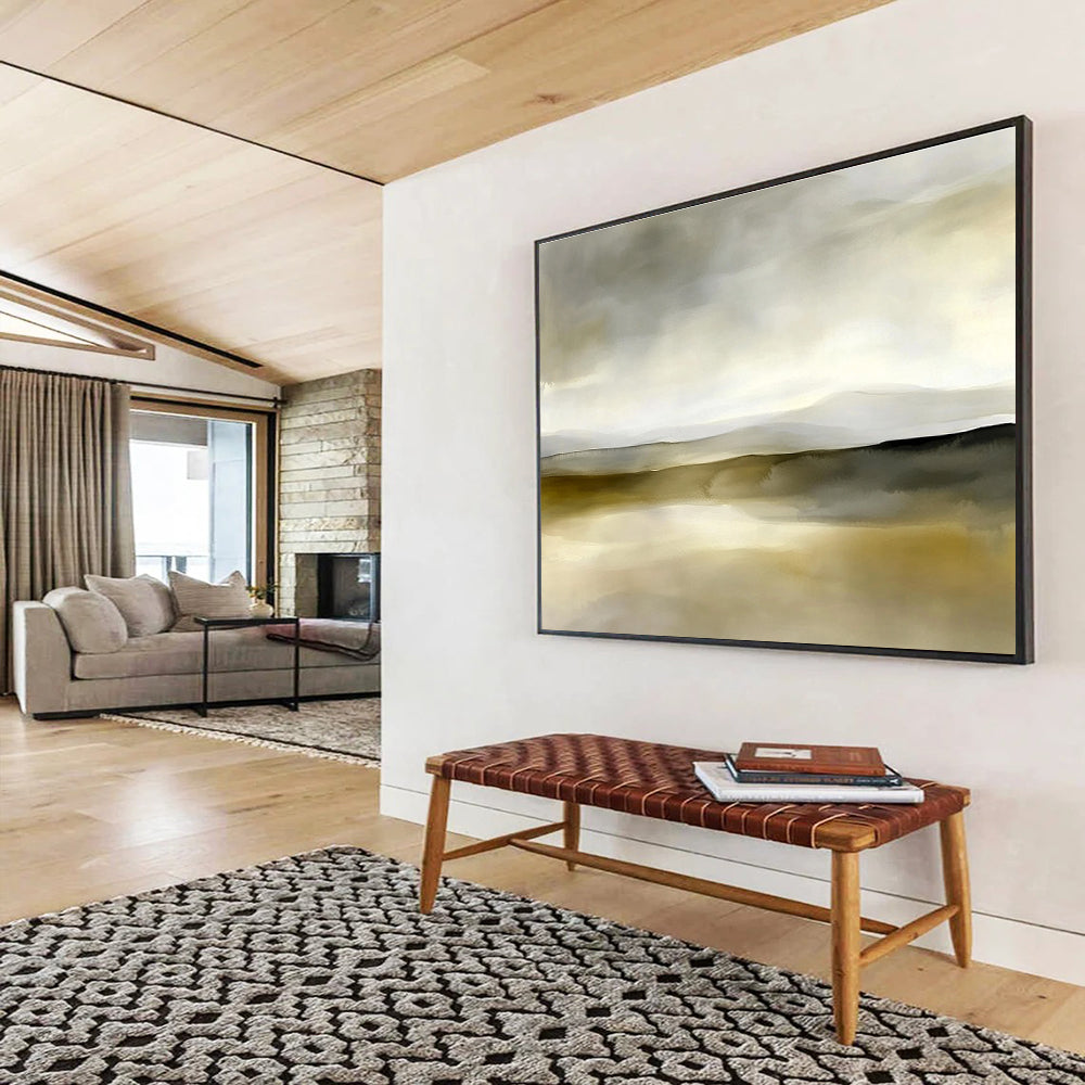 Neutral Tones Landscape Abstract Painting with Serene, Misty Ambiance ABS447
