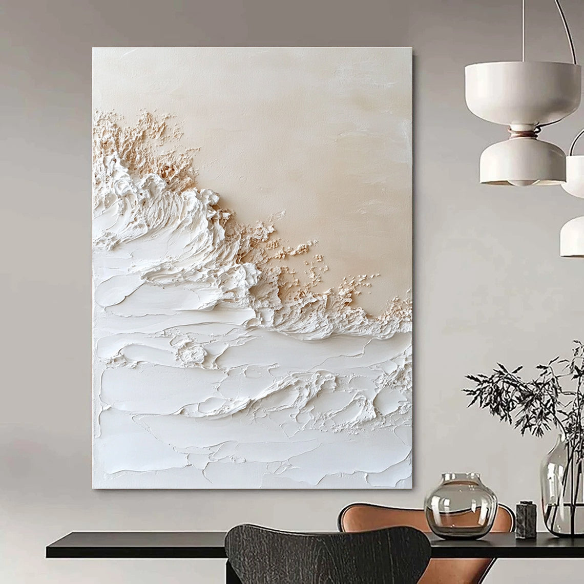 White Textured Waves Coastal Abstract Art GAB0374