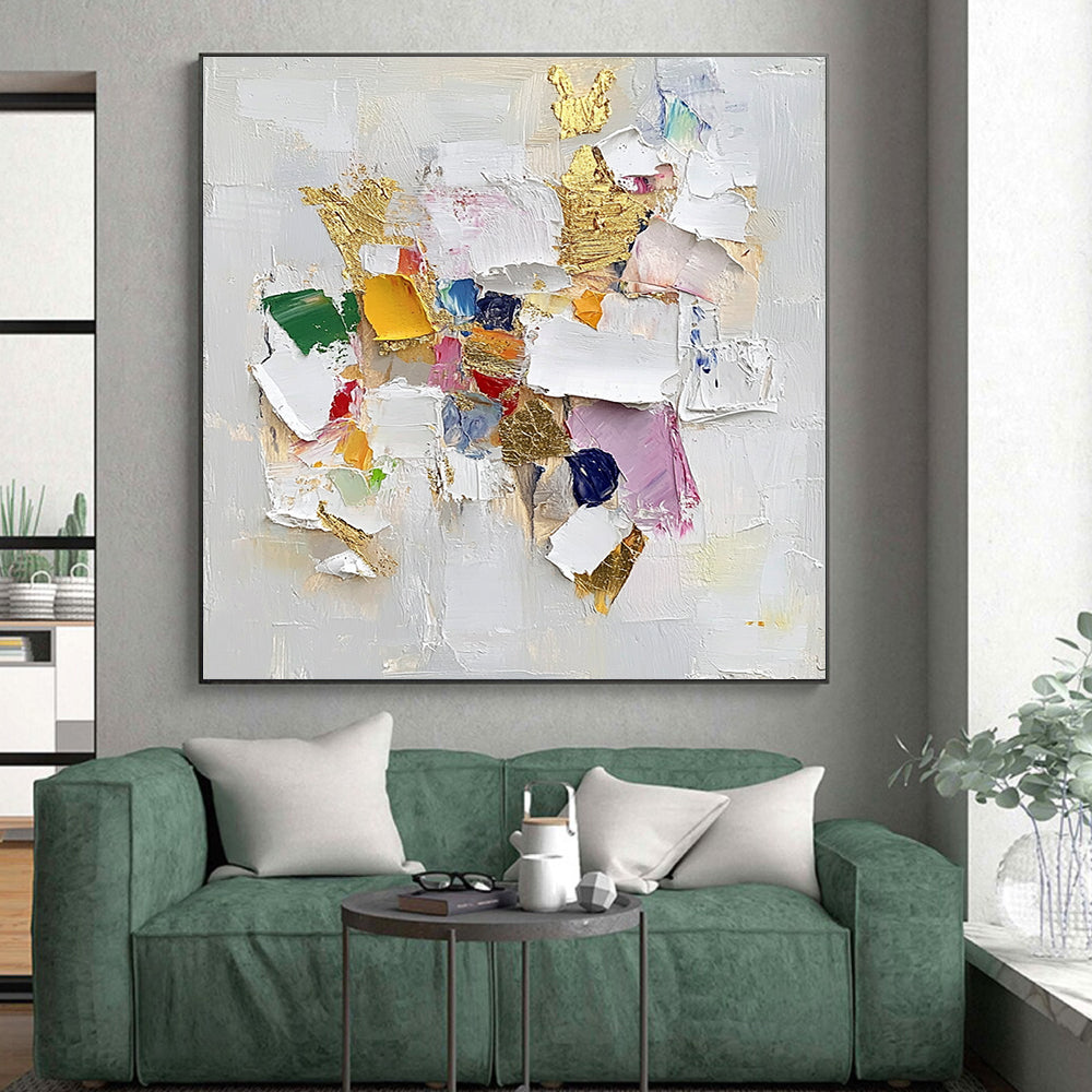 Colorful Collage Gold Abstract Painting with Playful Luxury WINK482