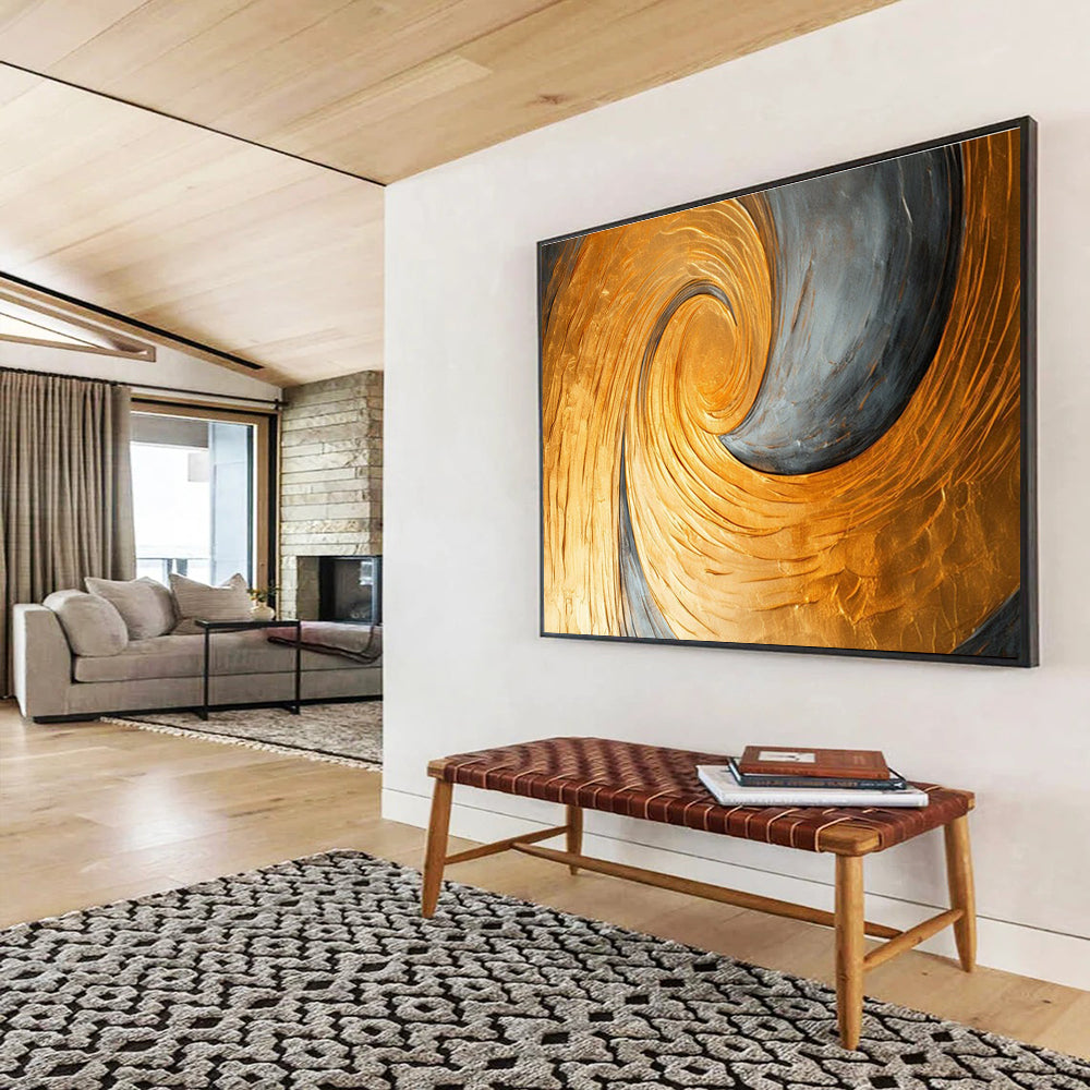 Golden Spiral Abstract Painting for Opulent Entrances YHT176