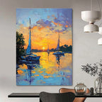 Sailboats at Sunset Serene Abstract Painting for Waterfront Homes GAB1439
