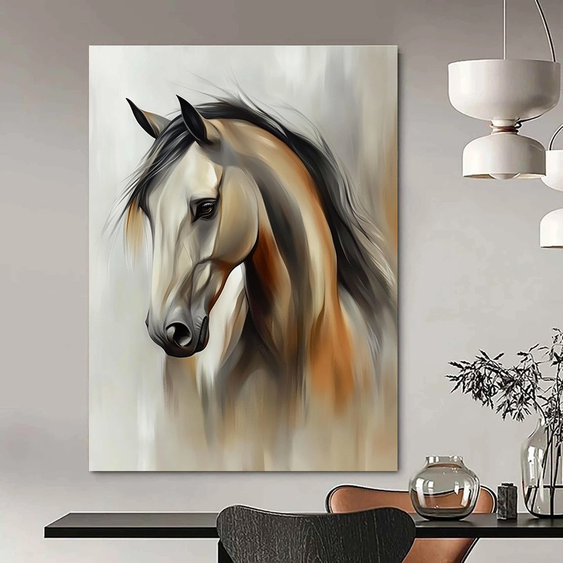 Graceful Horse Portrait Abstract Painting with Subtle Textures GAB0012