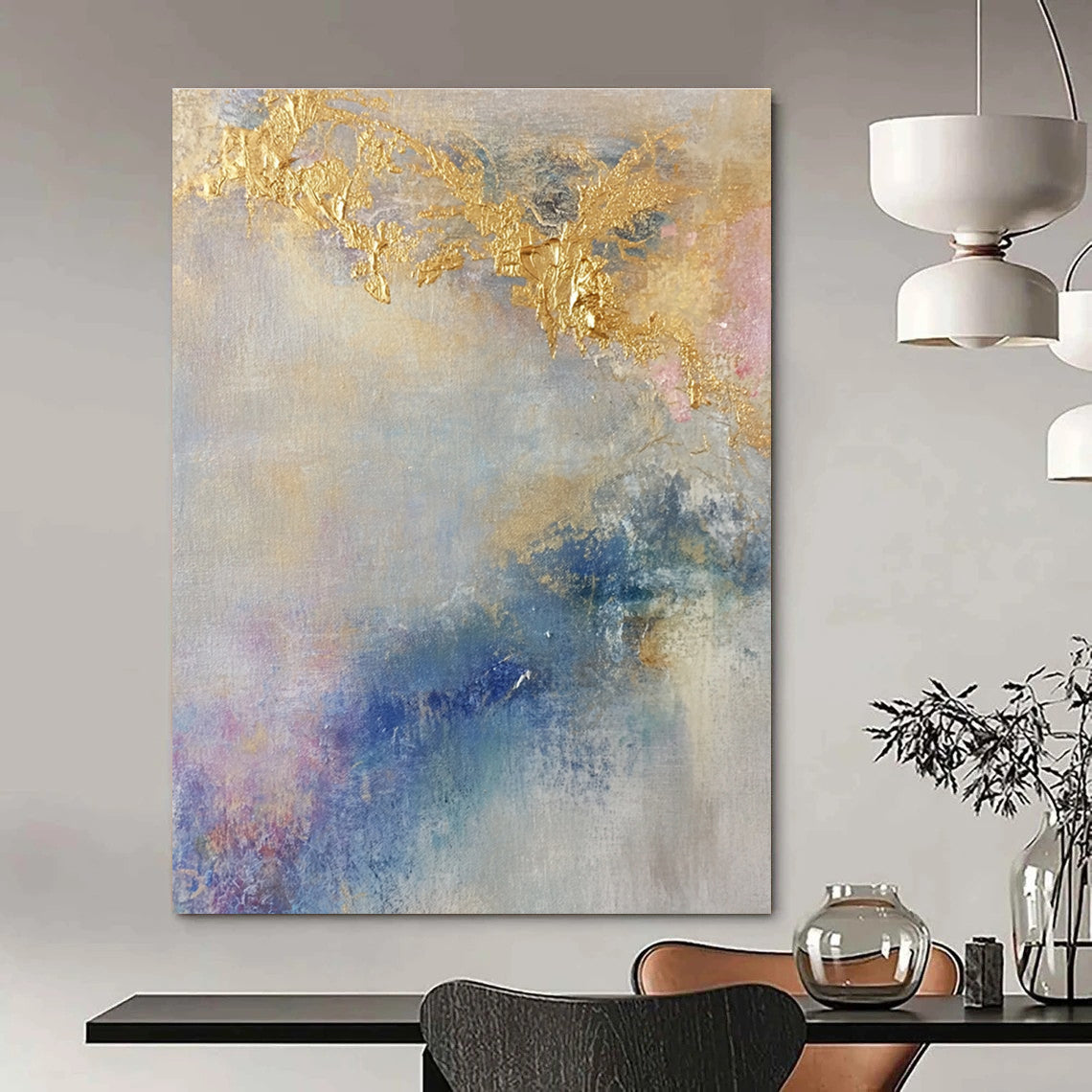 Gold - Accented Pastel Abstract Painting for Romantic Bed and Breakfasts GAB0838