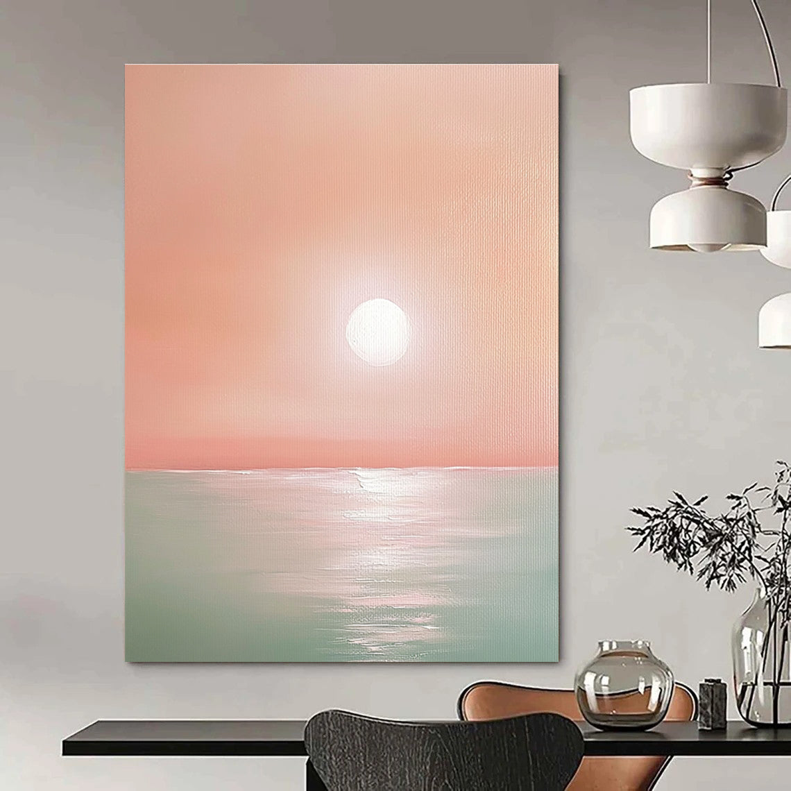 Pink Sunset Over Sea II Calm Abstract Art for Relaxing Nooks GAB1468