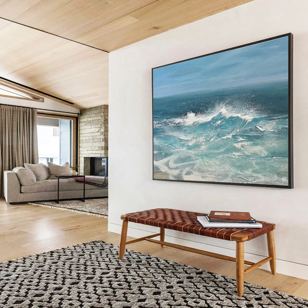 Crashing Waves Abstract Dynamic Seascape Painting for Adventure - Inspired Spaces YHT024