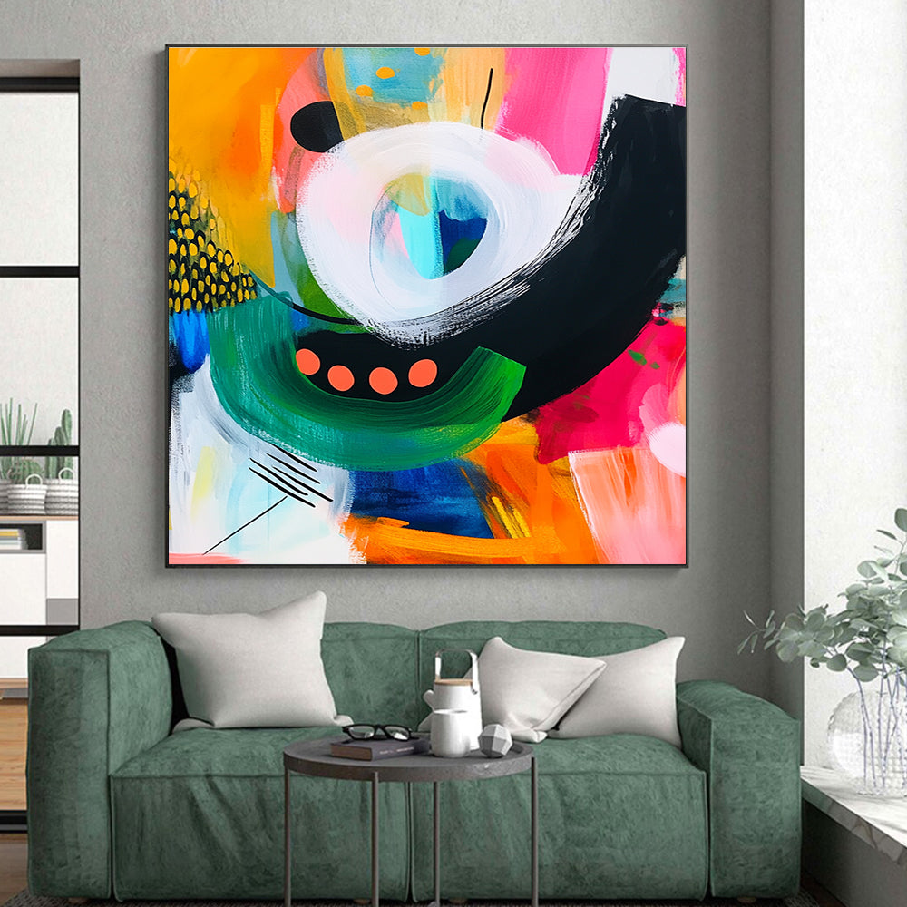 Circular and Curved Shapes Abstract Painting with Playful Rhythm WINK082