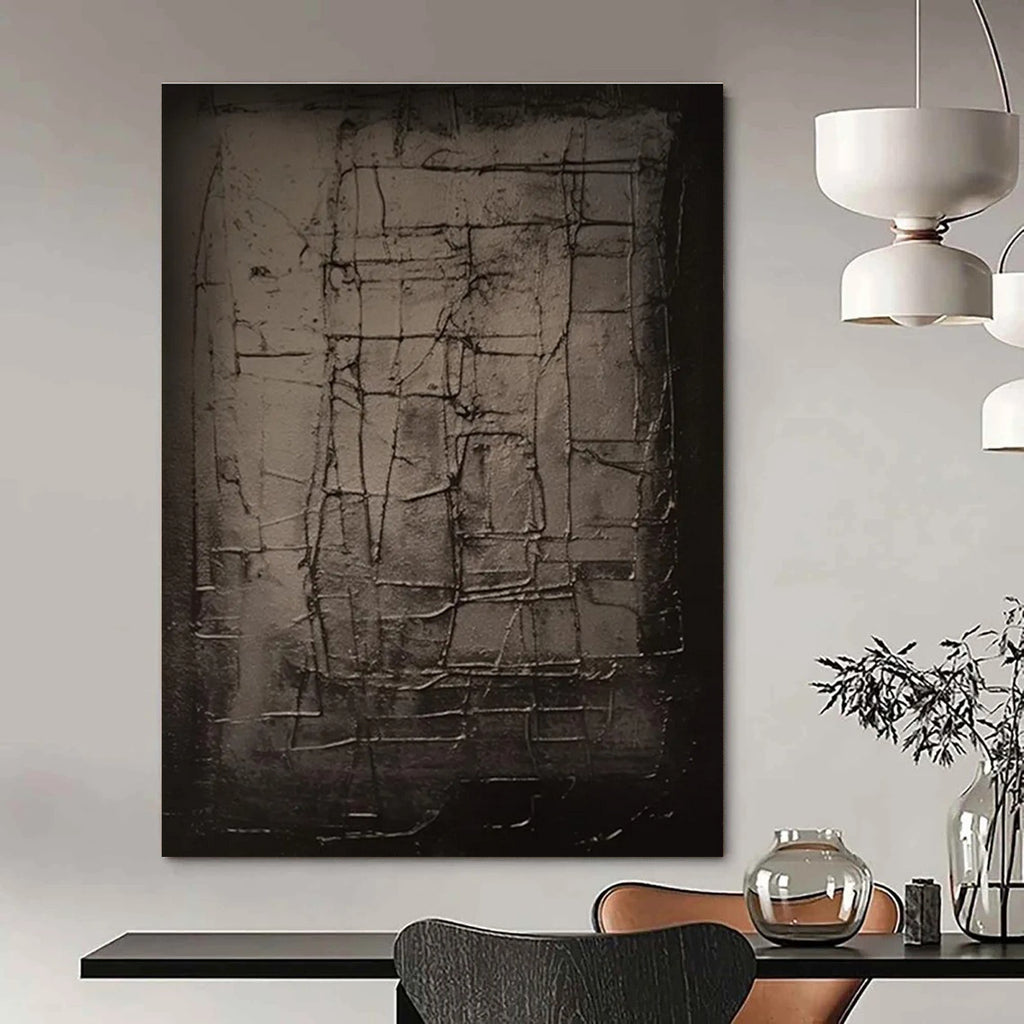 Dark Grid Abstract Painting for Industrial - Style Spaces HENG450
