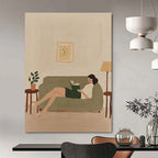Woman Reading on Sofa - Cozy Domestic Abstract Art GAB0421