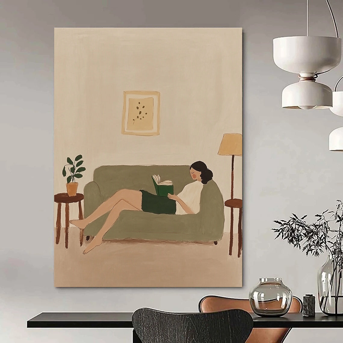 Woman Reading on Sofa - Cozy Domestic Abstract Art GAB0421