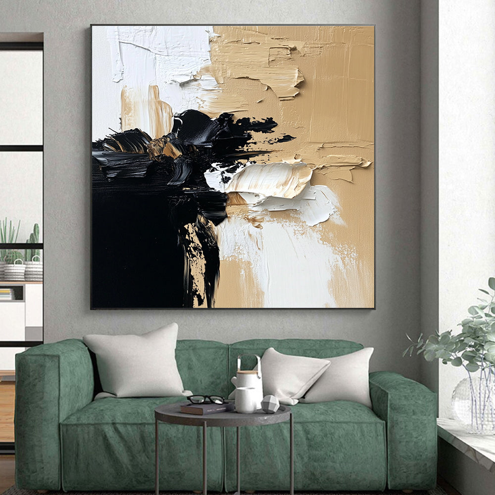 Textured Beige - Black Abstract Painting with Tactile Harmony WINK363