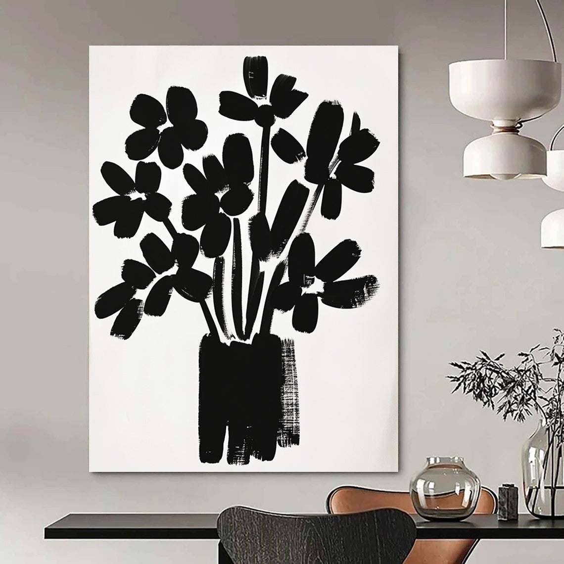 Black Flower Bouquet Silhouette Abstract Painting GAB0043