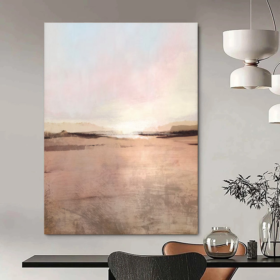 Pastel Sunset Landscape Abstract Painting for Feminine - Styled Cafés HENG163