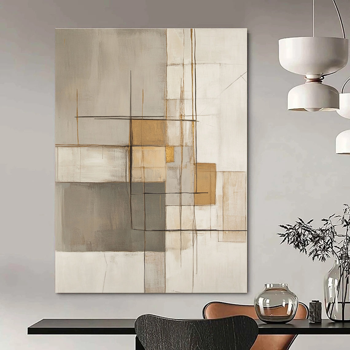 Gold Accent Geometric Abstract Painting for Luxury - Styled Residences GAB1095