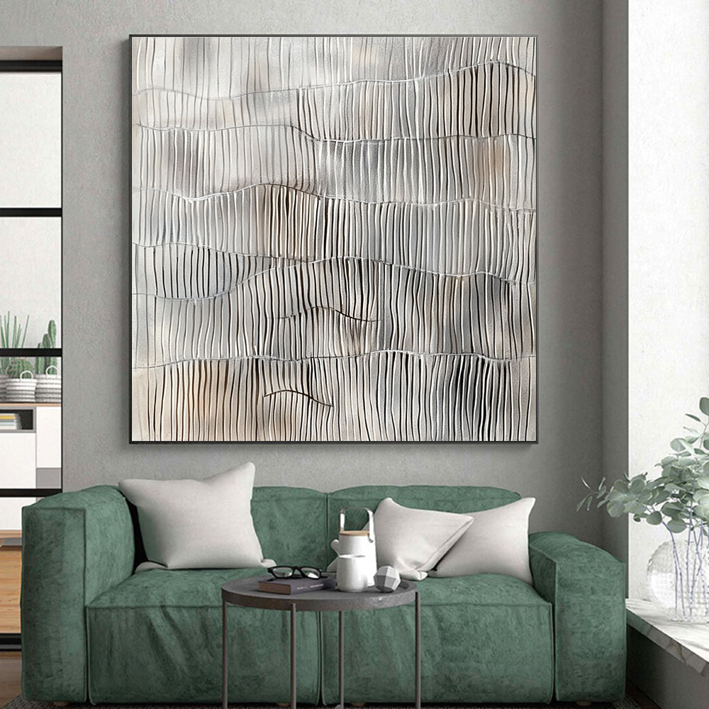 Silver and Gray Wavy Lines Abstract Painting with Subtle Rhythm WINK105
