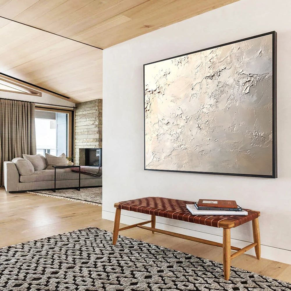 Textured Beige - White Plaster with Organic Textures Abstract Painting ABS324
