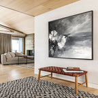 Monochrome Floral and Sea: Contrasting Textures of Flowers and Waves Abstract Painting ABS177