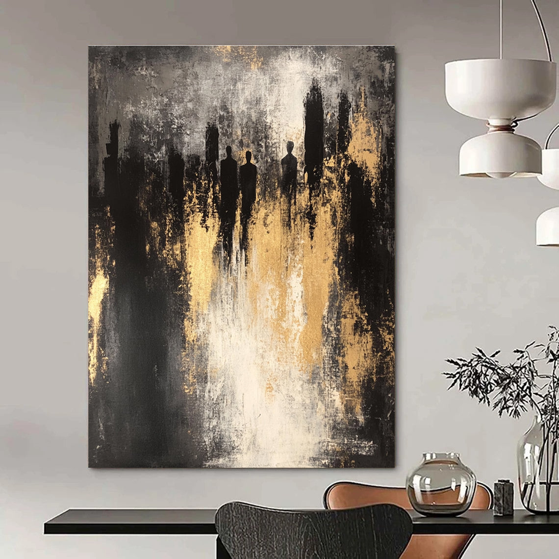 Silhouettes in Gold and Gray Abstract Painting for Modern Art Galleries GAB0836