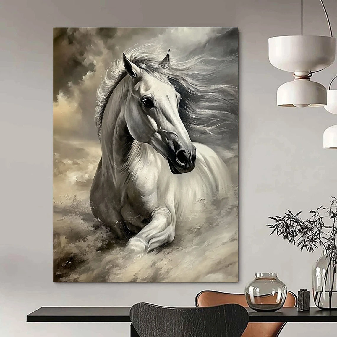 Majestic White Horse Painting of Ethereal Grace GAB0191