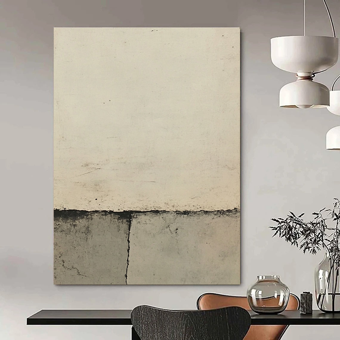 Minimalist Grey and White Abstract Painting with Subtle Marks GAB0075
