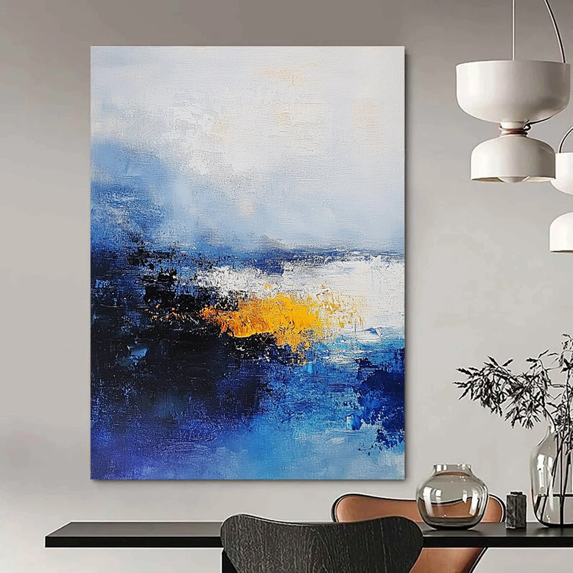 Blue and Yellow Abstract Sea - Expressive Coastal Abstract Art GAB0463