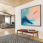 Pastel Mountain - Bird Landscape Art Evoking Ethereal Beauty and Gentle Motion Abstract Painting ABS145