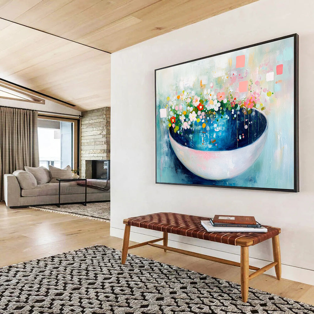 Floral Bowl Abstract Painting with Whimsical, Garden - Inspired Charm ABS494