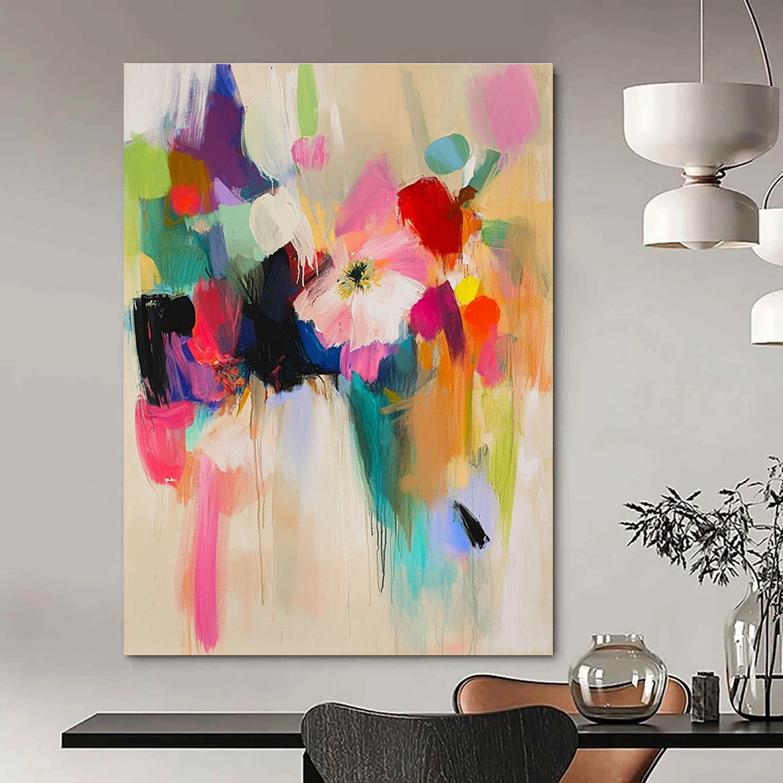 Colorful Floral Abstract Painting for Bohemian - Style Living Rooms GAB1240
