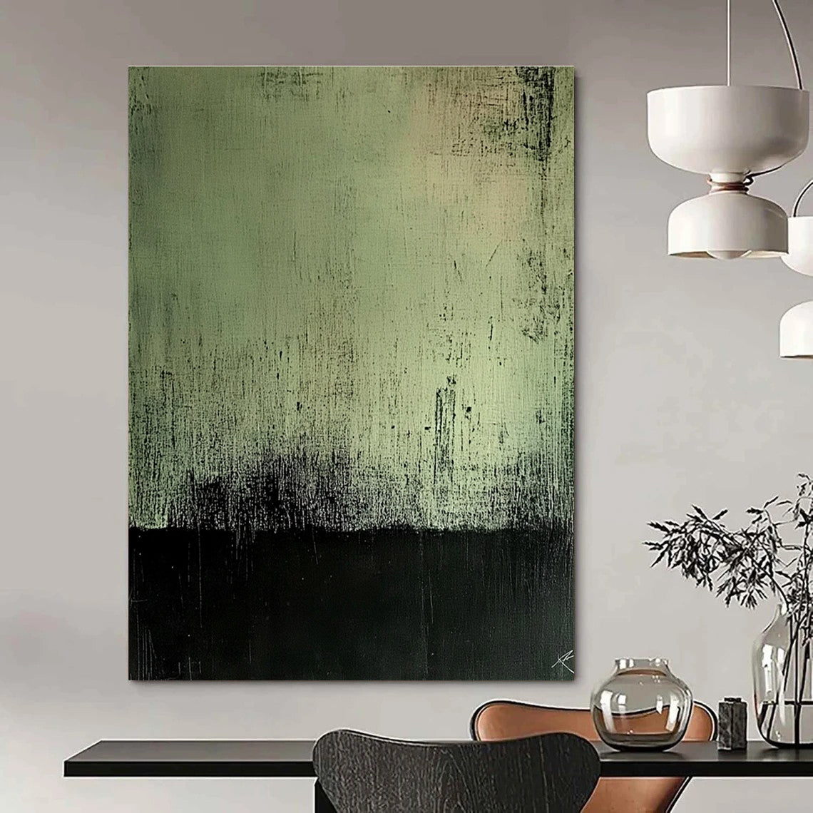 Green - Black Abstract Painting for Industrial - Style Lofts GAB0866
