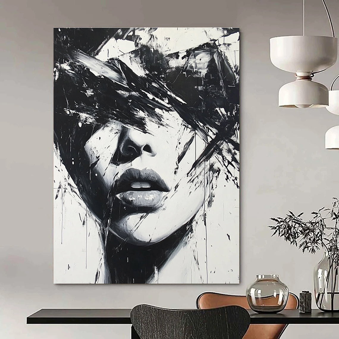 Black and White Abstract Portrait - Expressive Figurative Abstract Art GAB0449