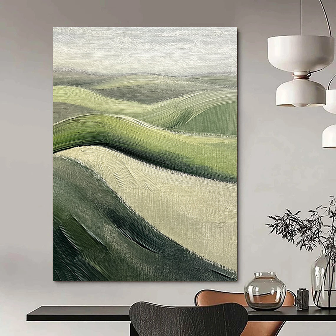 Rolling Green Hills Abstract Painting for Rustic - Themed Cafes GAB1292